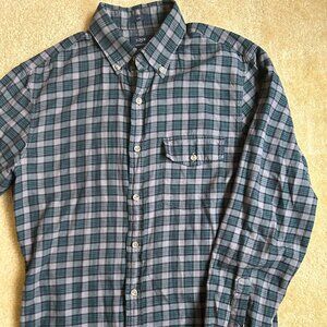 J.Crew Slim Fit Gray and Green Plaid Button Down Brushed Twill Shirt size Small